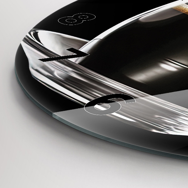 Round glass wall clock Black coffee