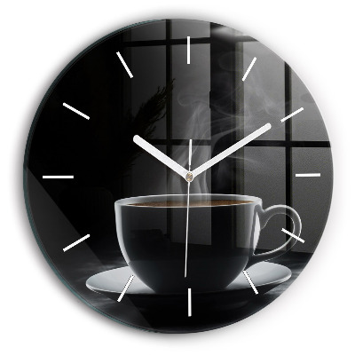 Round glass wall clock A cup of black coffee