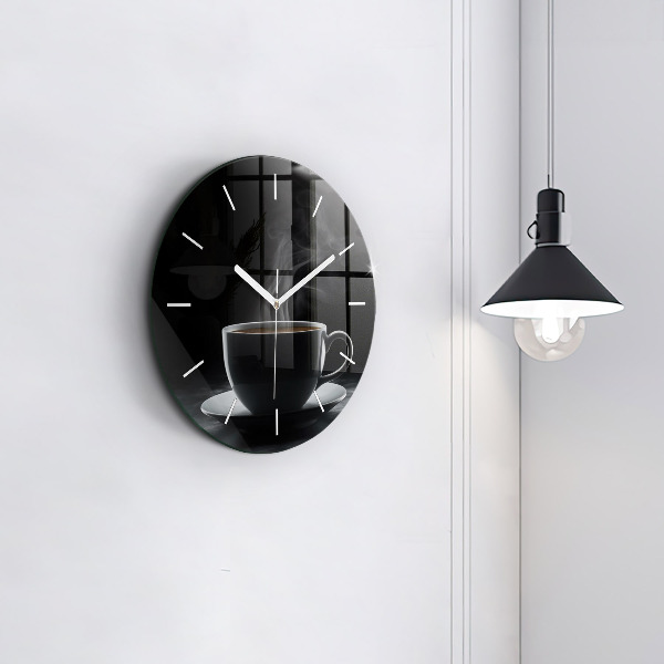 Round glass wall clock A cup of black coffee