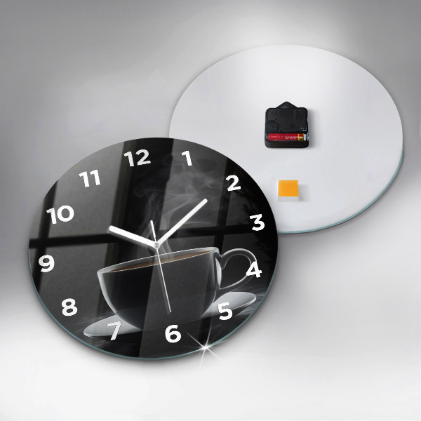 Round glass wall clock A cup of black coffee