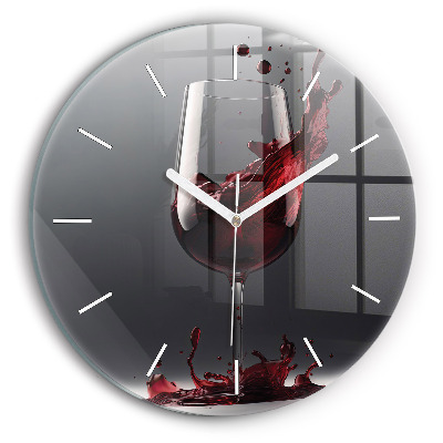 Round glass wall clock A glass of red wine