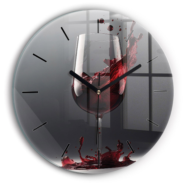 Round glass wall clock A glass of red wine