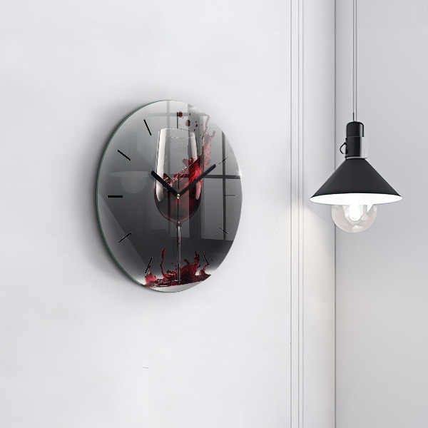 Round glass wall clock A glass of red wine