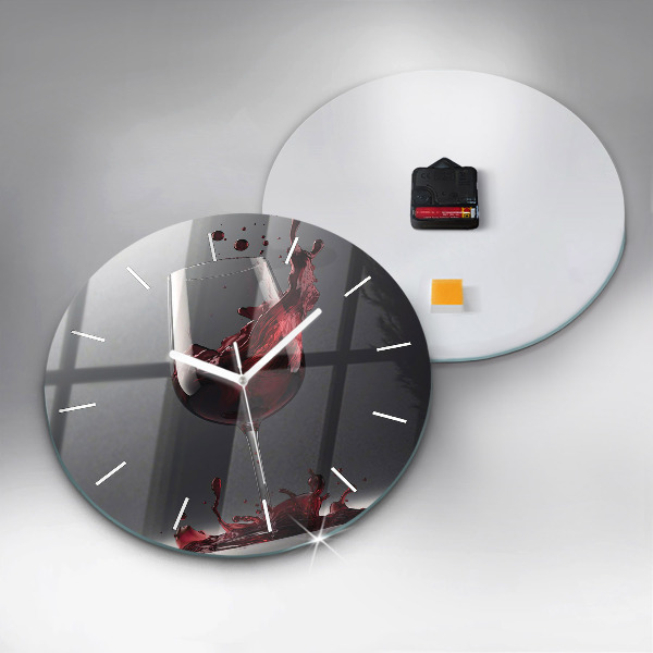 Round glass wall clock A glass of red wine