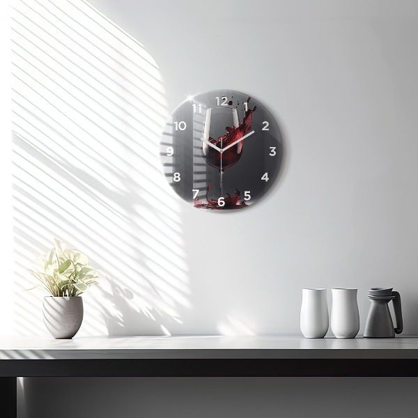 Round glass wall clock A glass of red wine