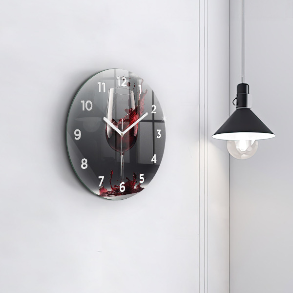 Round glass wall clock A glass of red wine