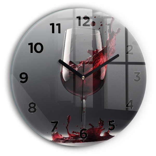 Round glass wall clock A glass of red wine