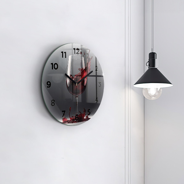 Round glass wall clock A glass of red wine