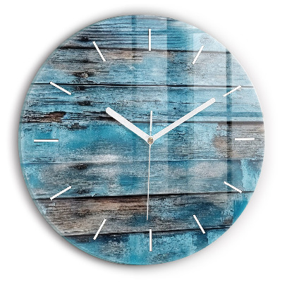 Round glass wall clock Blue boards