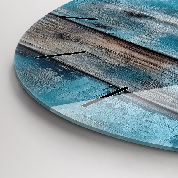Round glass wall clock Blue boards
