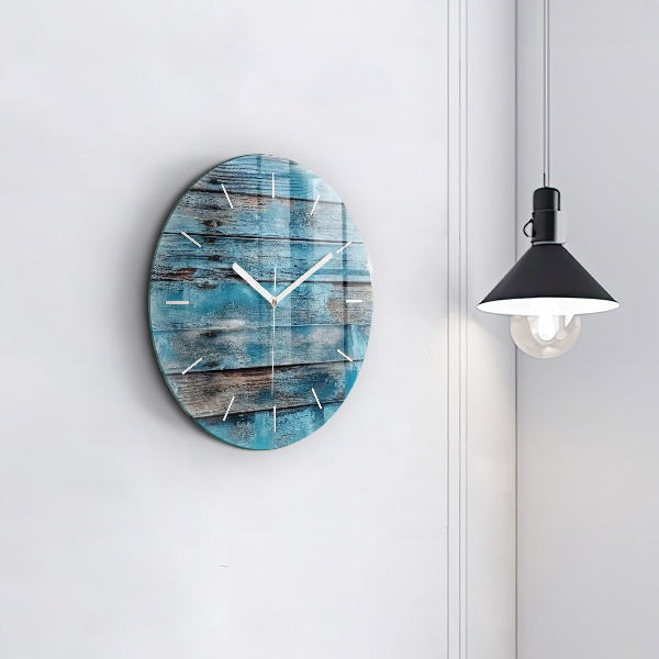 Round glass wall clock Blue boards