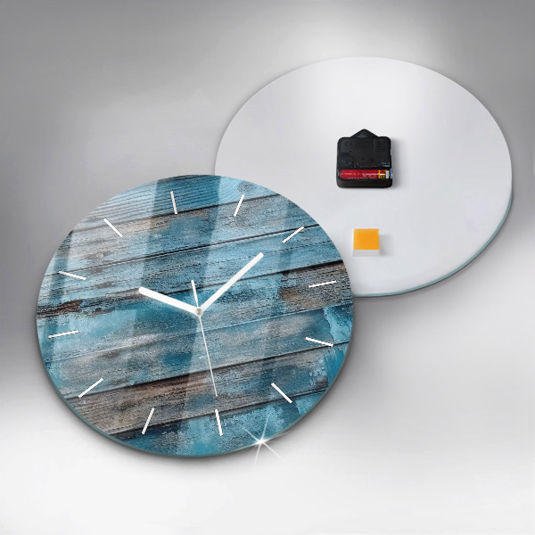 Round glass wall clock Blue boards