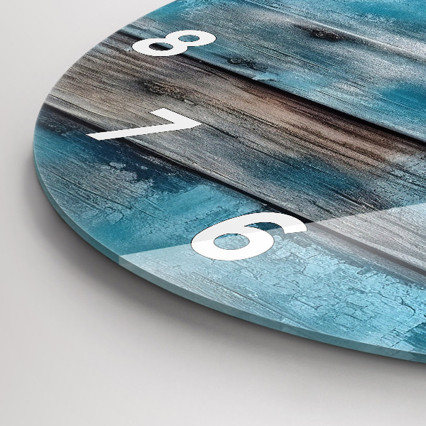 Round glass wall clock Blue boards