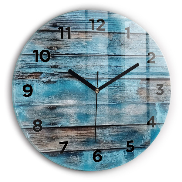 Round glass wall clock Blue boards