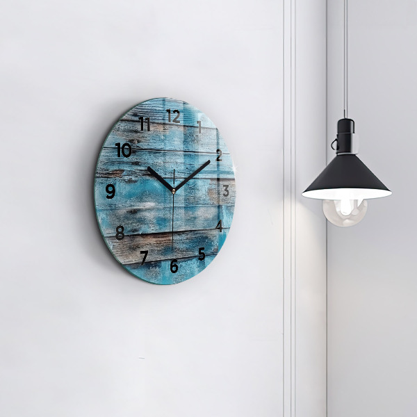 Round glass wall clock Blue boards