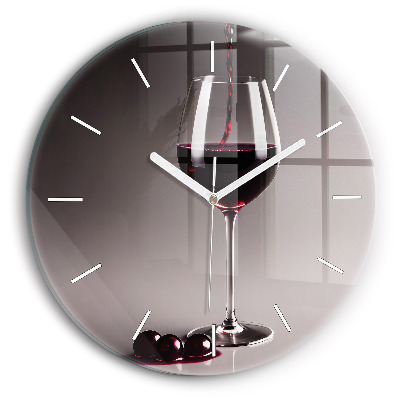 Round glass wall clock A glass of red wine