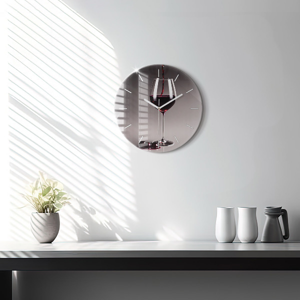 Round glass wall clock A glass of red wine