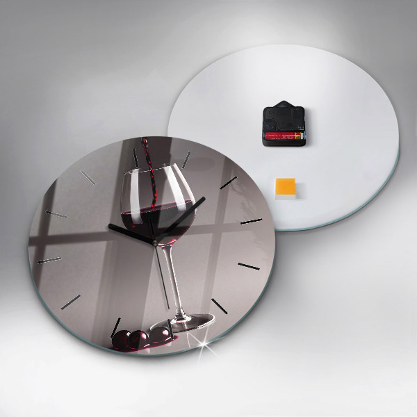 Round glass wall clock A glass of red wine