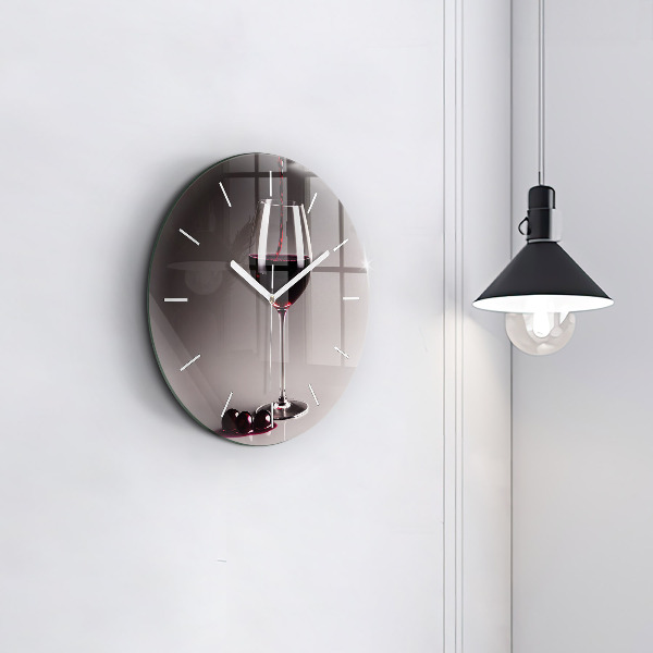 Round glass wall clock A glass of red wine