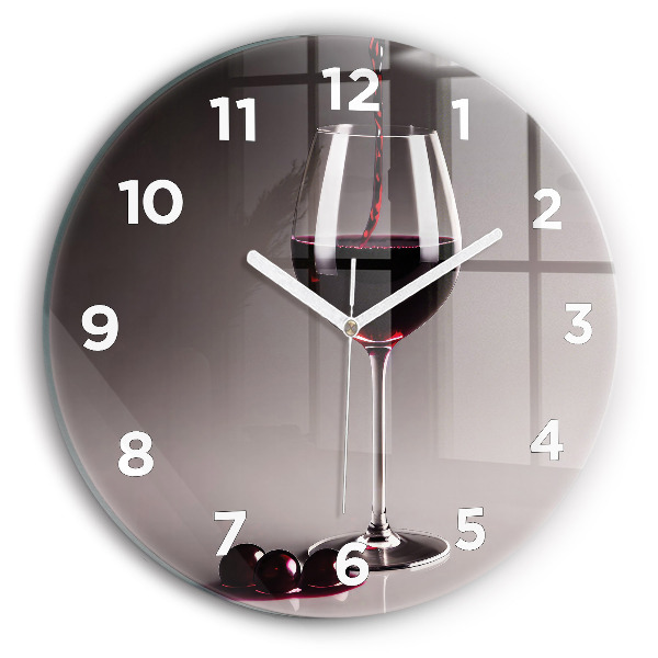 Round glass wall clock A glass of red wine