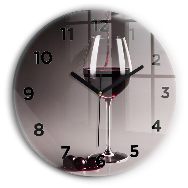 Round glass wall clock A glass of red wine