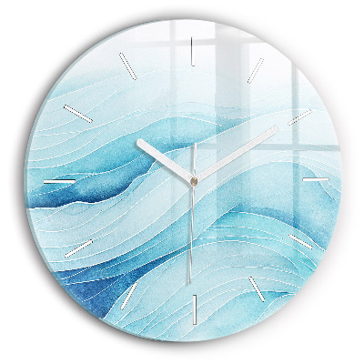 Round glass wall clock Blue clouds