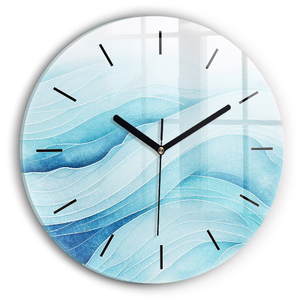 Round glass wall clock Blue clouds