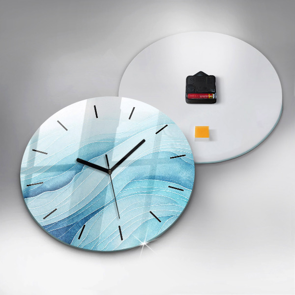 Round glass wall clock Blue clouds