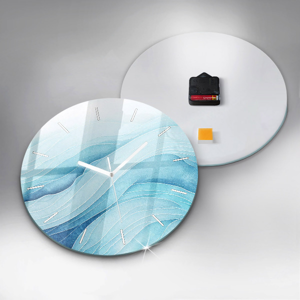 Round glass wall clock Blue clouds
