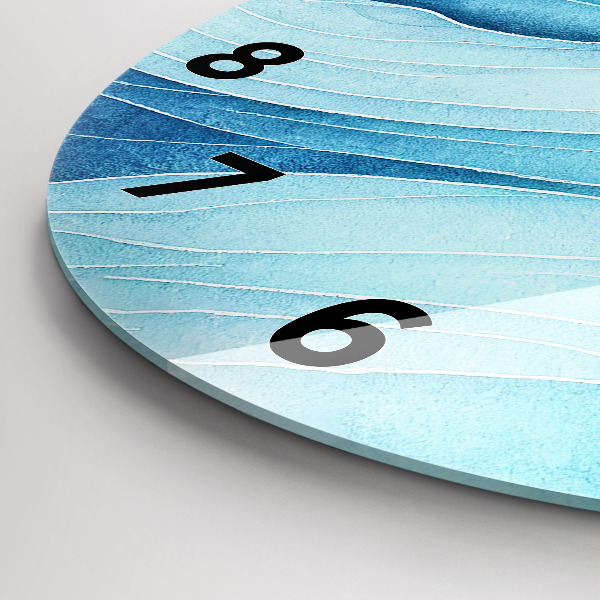 Round glass wall clock Blue clouds