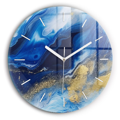 Round glass wall clock Blue marble