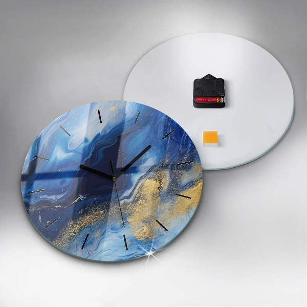 Round glass wall clock Blue marble