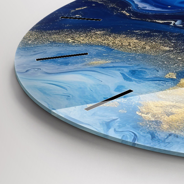 Round glass wall clock Blue marble