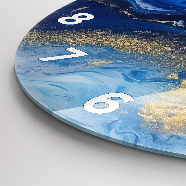 Round glass wall clock Blue marble