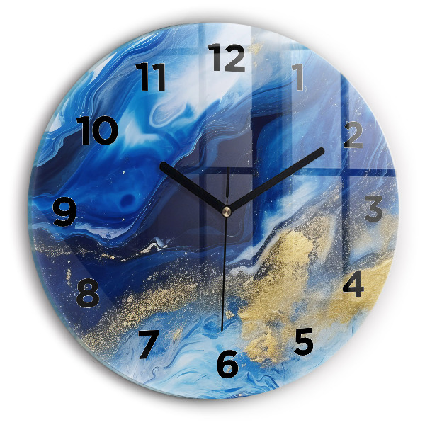 Round glass wall clock Blue marble