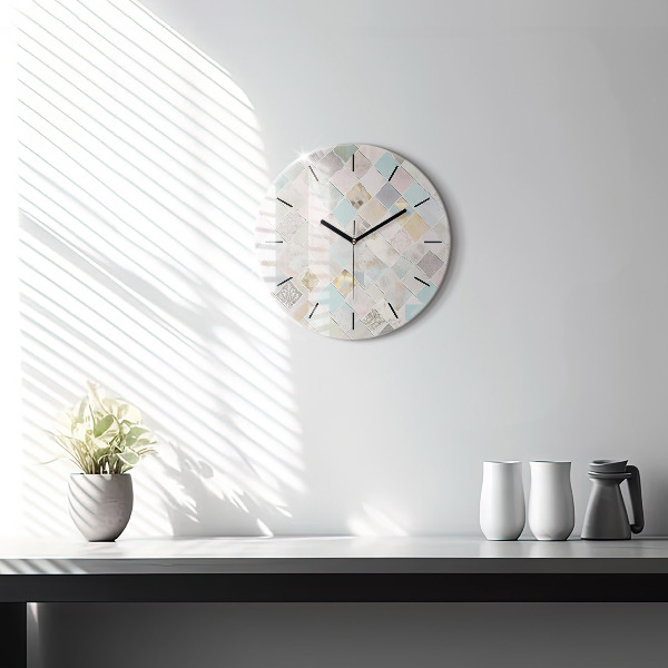 Round glass wall clock Colored tiles