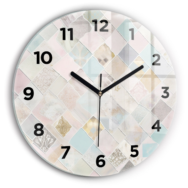 Round glass wall clock Colored tiles