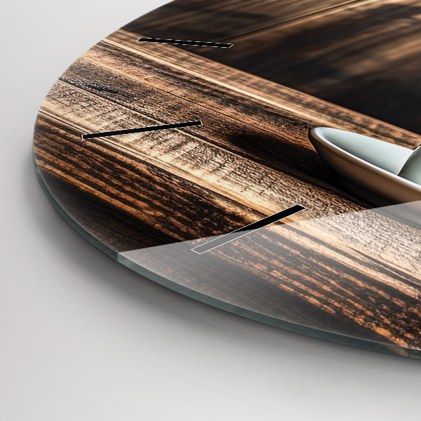 Round glass wall clock A cup of coffee