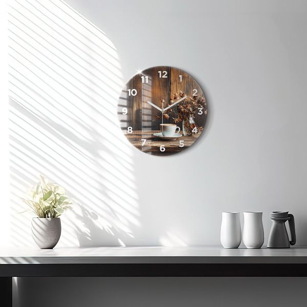 Round glass wall clock A cup of coffee