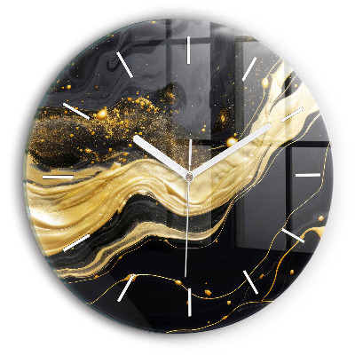 Round glass wall clock Gold marble