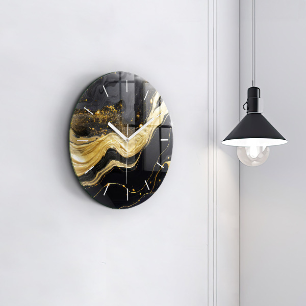 Round glass wall clock Gold marble