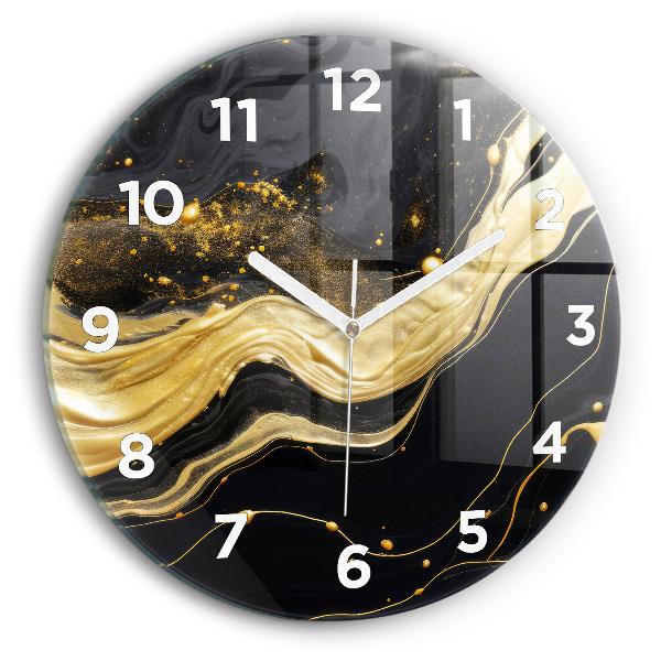 Round glass wall clock Gold marble