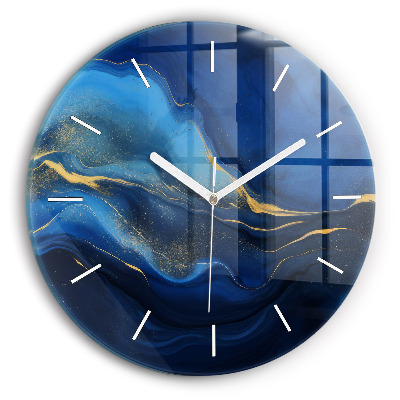 Round glass wall clock Blue marble