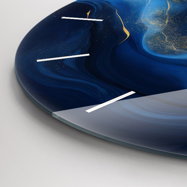Round glass wall clock Blue marble
