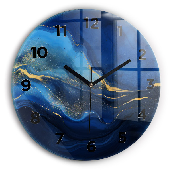 Round glass wall clock Blue marble