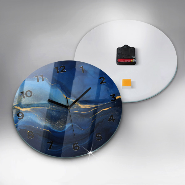 Round glass wall clock Blue marble