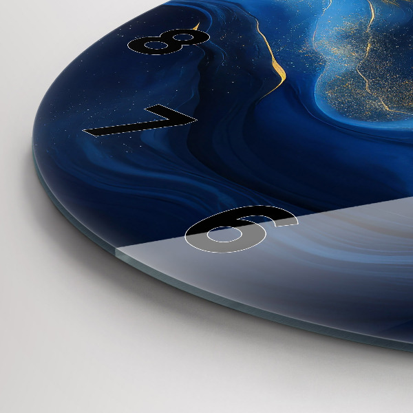 Round glass wall clock Blue marble