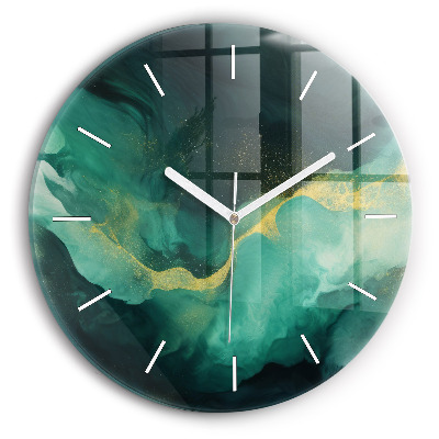 Round glass wall clock Green marble
