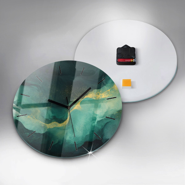 Round glass wall clock Green marble