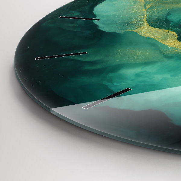 Round glass wall clock Green marble